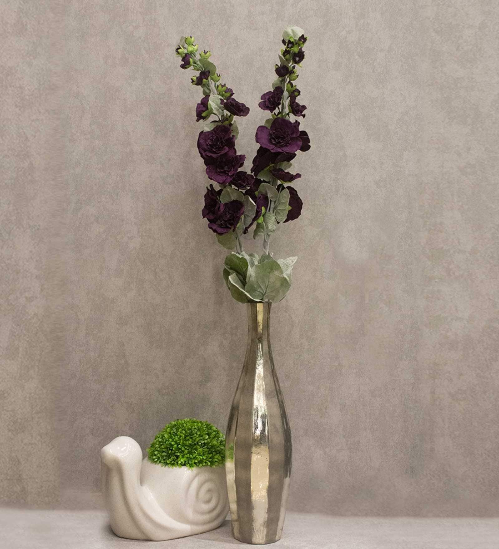 Stunning Artificial Hollyhock Flower Bunch with 10 Flower Heads (Purple)