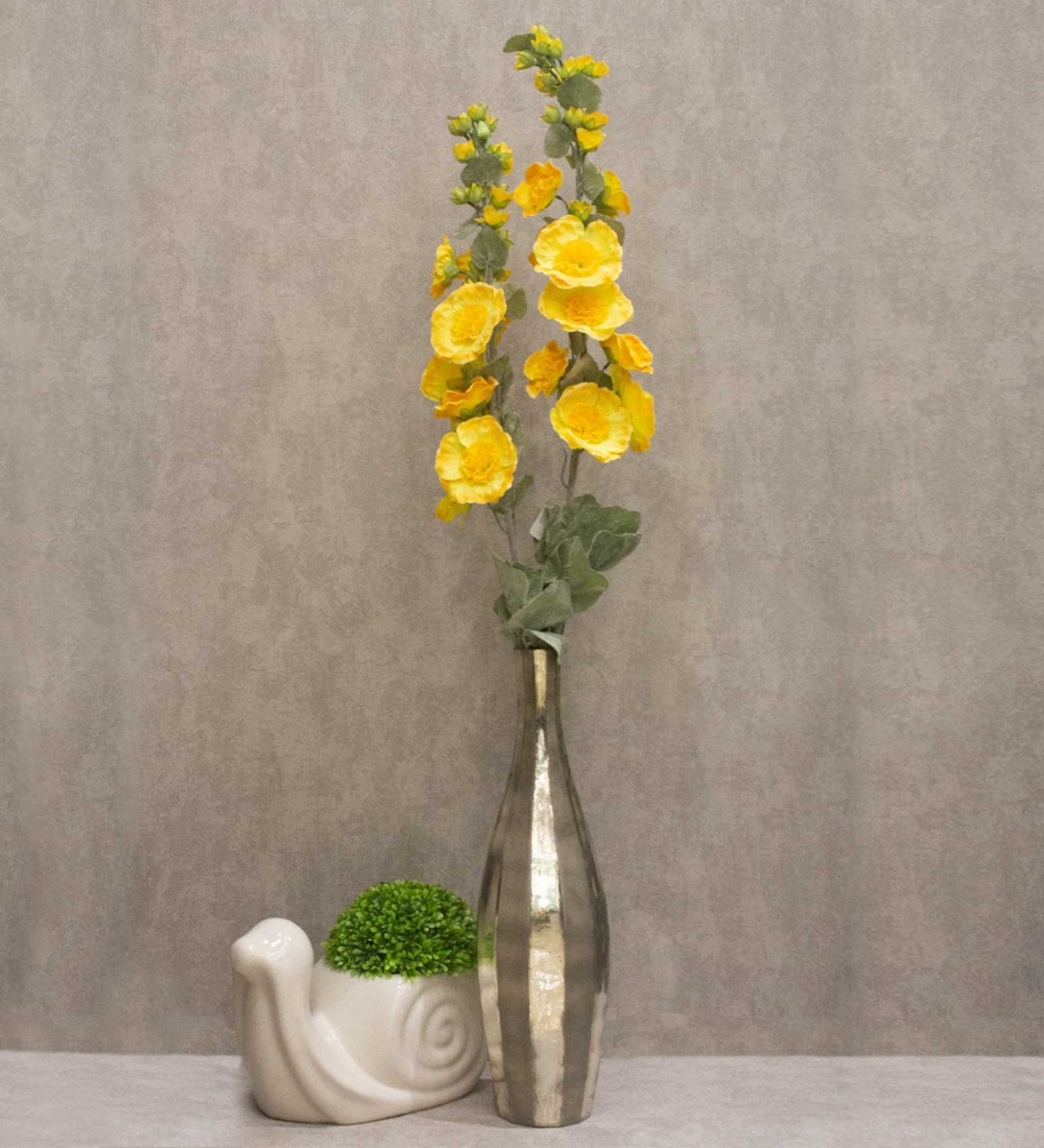 Stunning Artificial Hollyhock Flower Bunch with 10 Flower Heads  (Yellow)