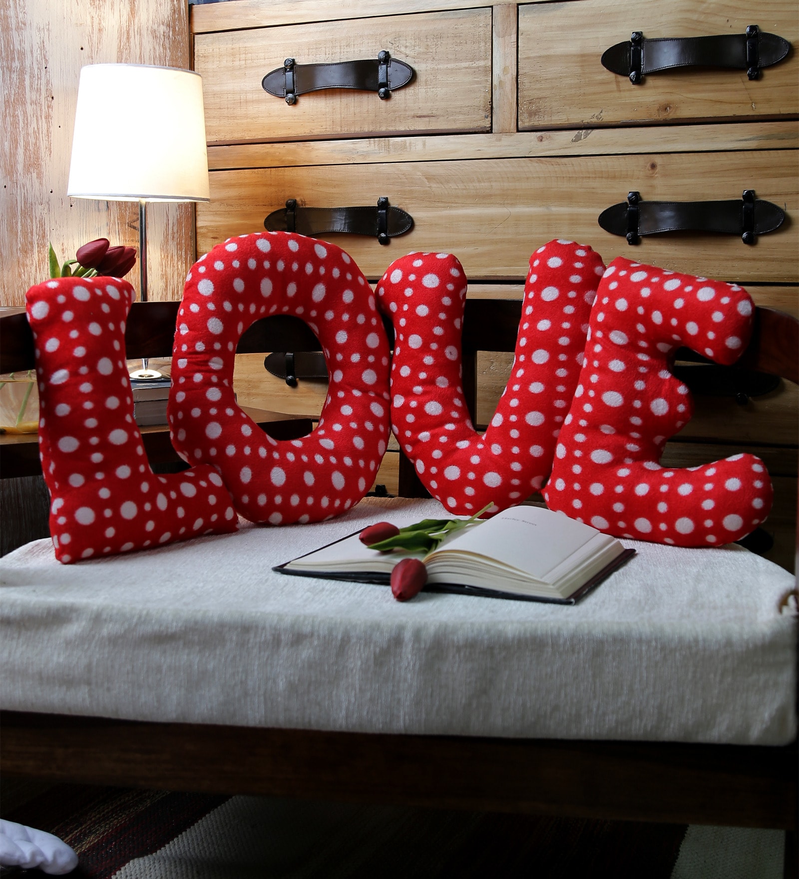 Red Velvet 12 x 30 inch LOVE Decorative Cushion (Set of 4)