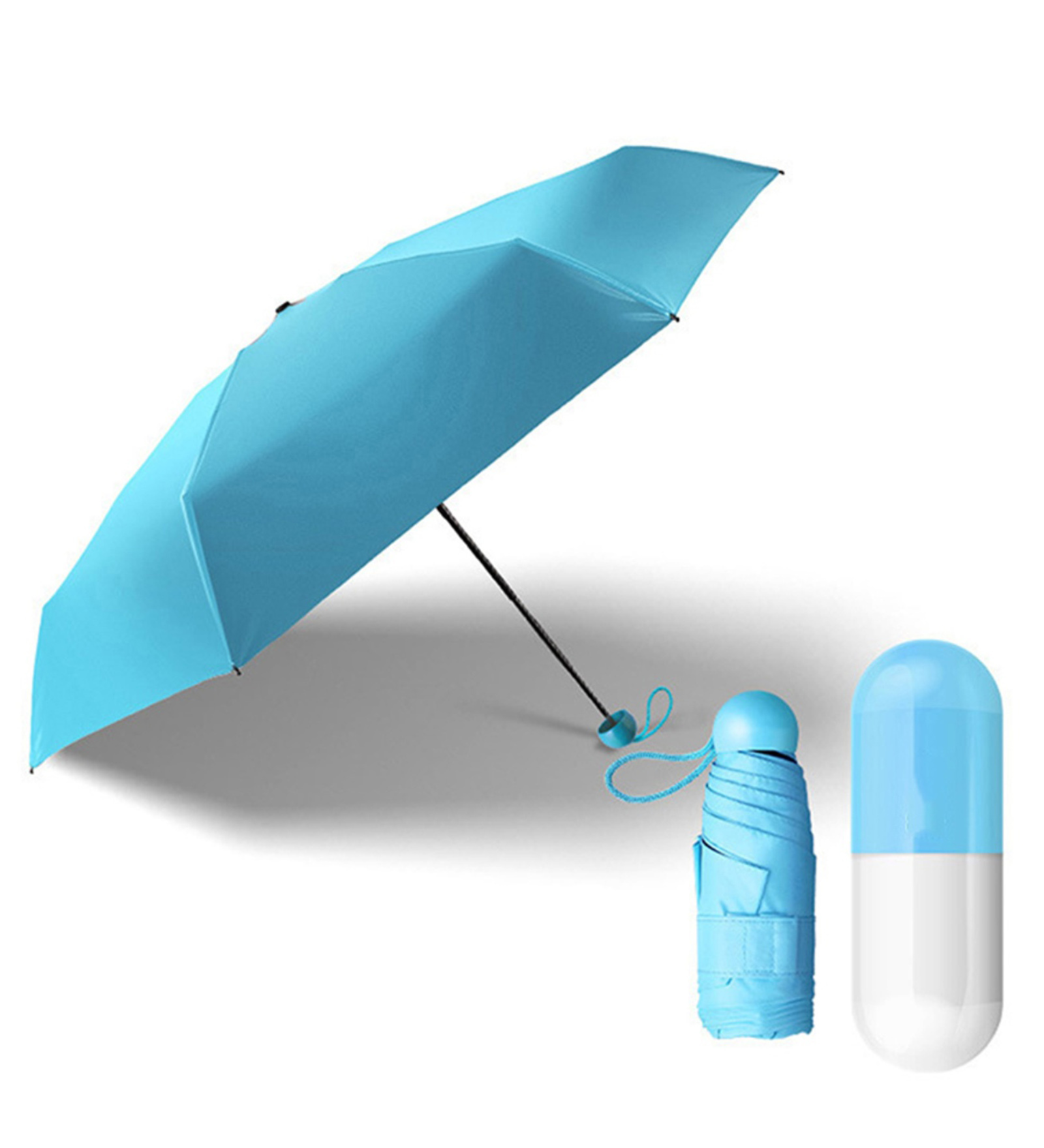 Blue Mini UV Coated Travel Capsule 4 Fold Nylon Umbrella