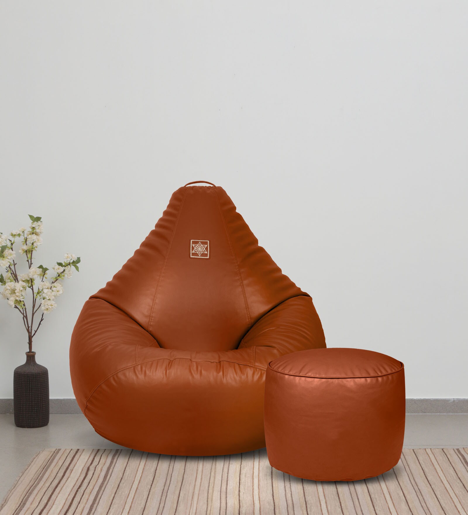Buy Stylish XXL Leatherette Bean Bag with Beans in Tan Colour with