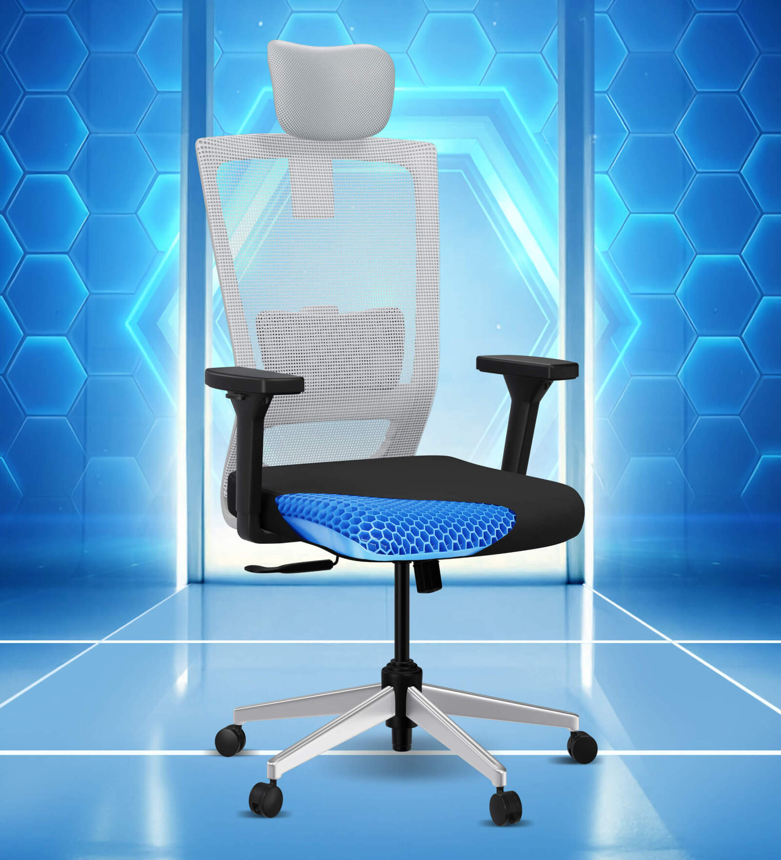 Stylux Breathable Mesh Ergonomic Chair in Black & Grey Colour with Headrest