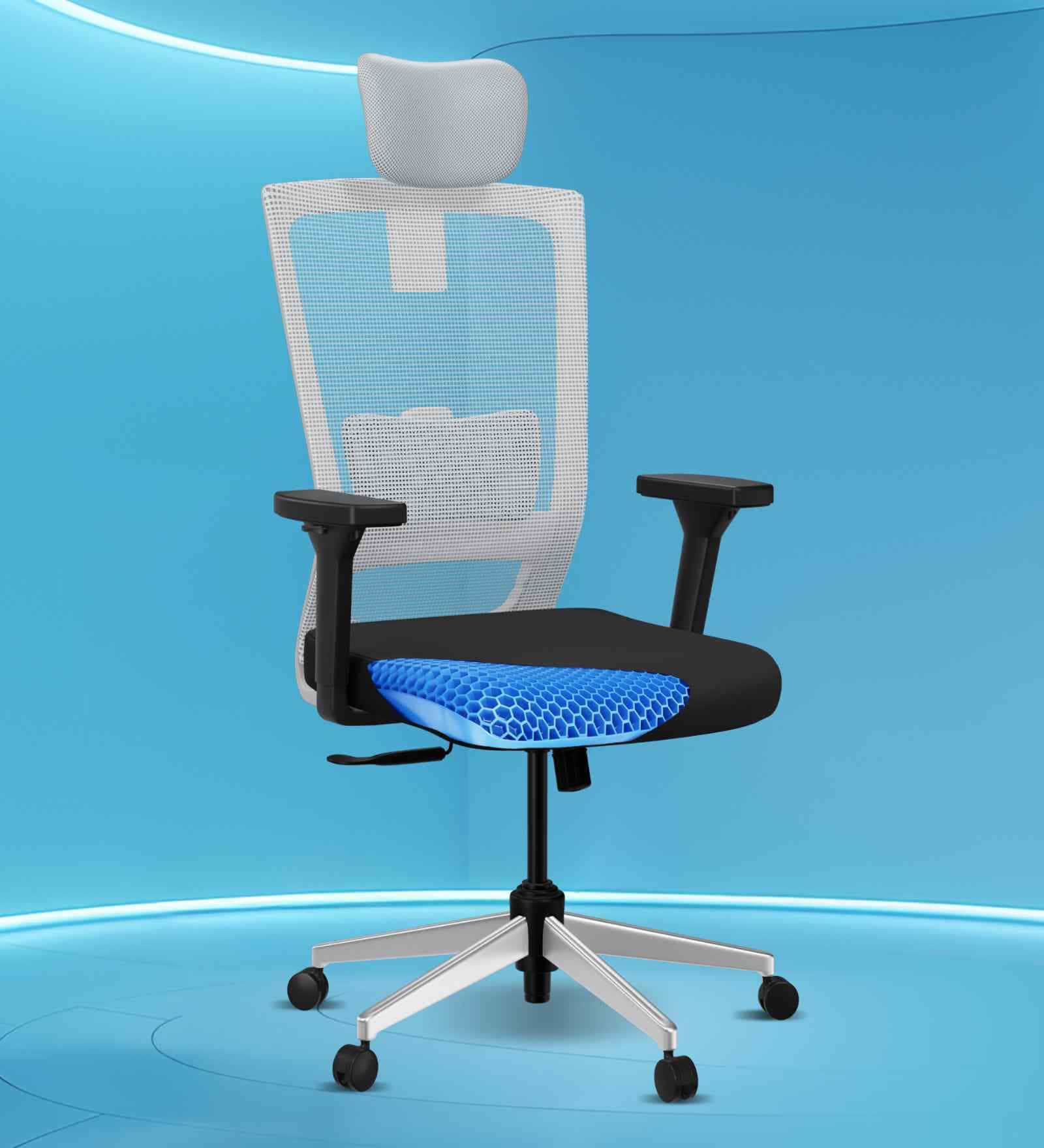 Stylux Breathable Mesh Ergonomic Chair in Black & Grey Colour with Headrest