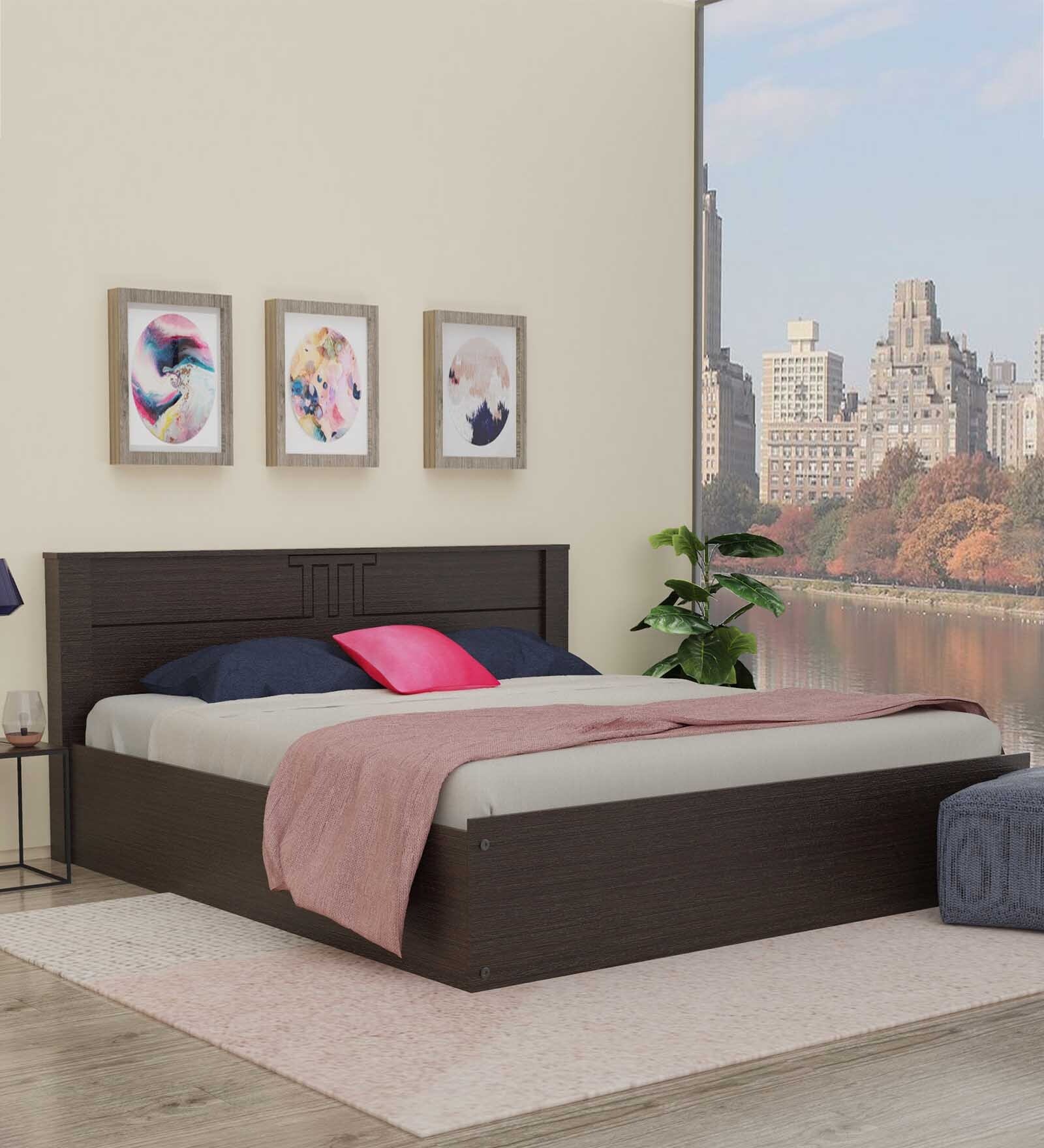 Styx Queen Size Bed With Box Storage & 2 Bedside Tables In Wenge Finish