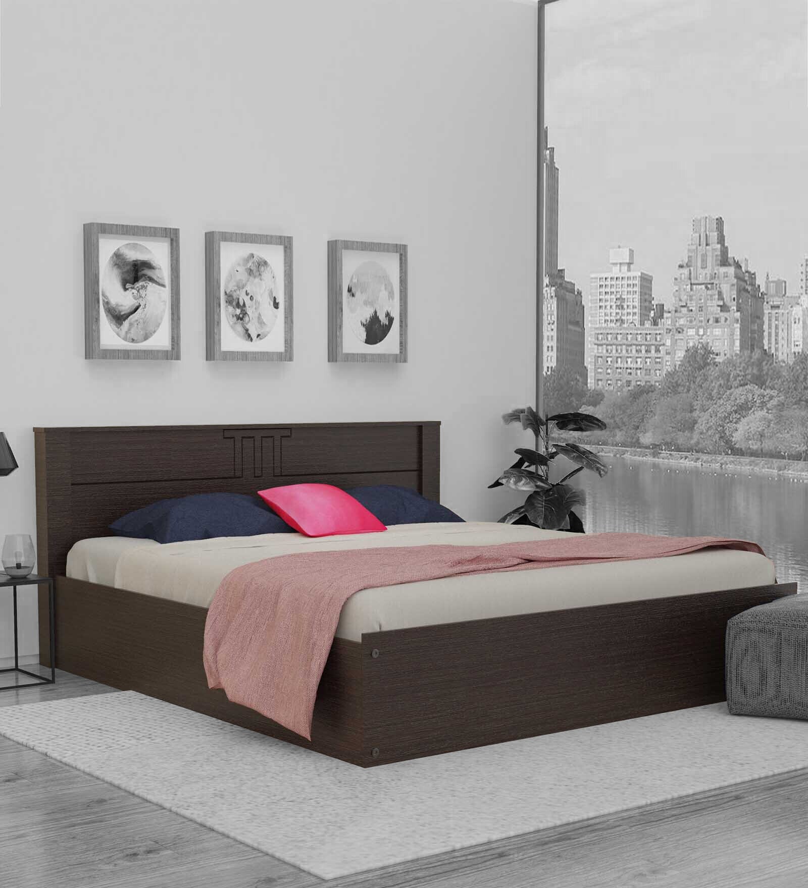 Buy Styx Queen Size Bed With Box Storage & 2 Bedside Tables In Wenge