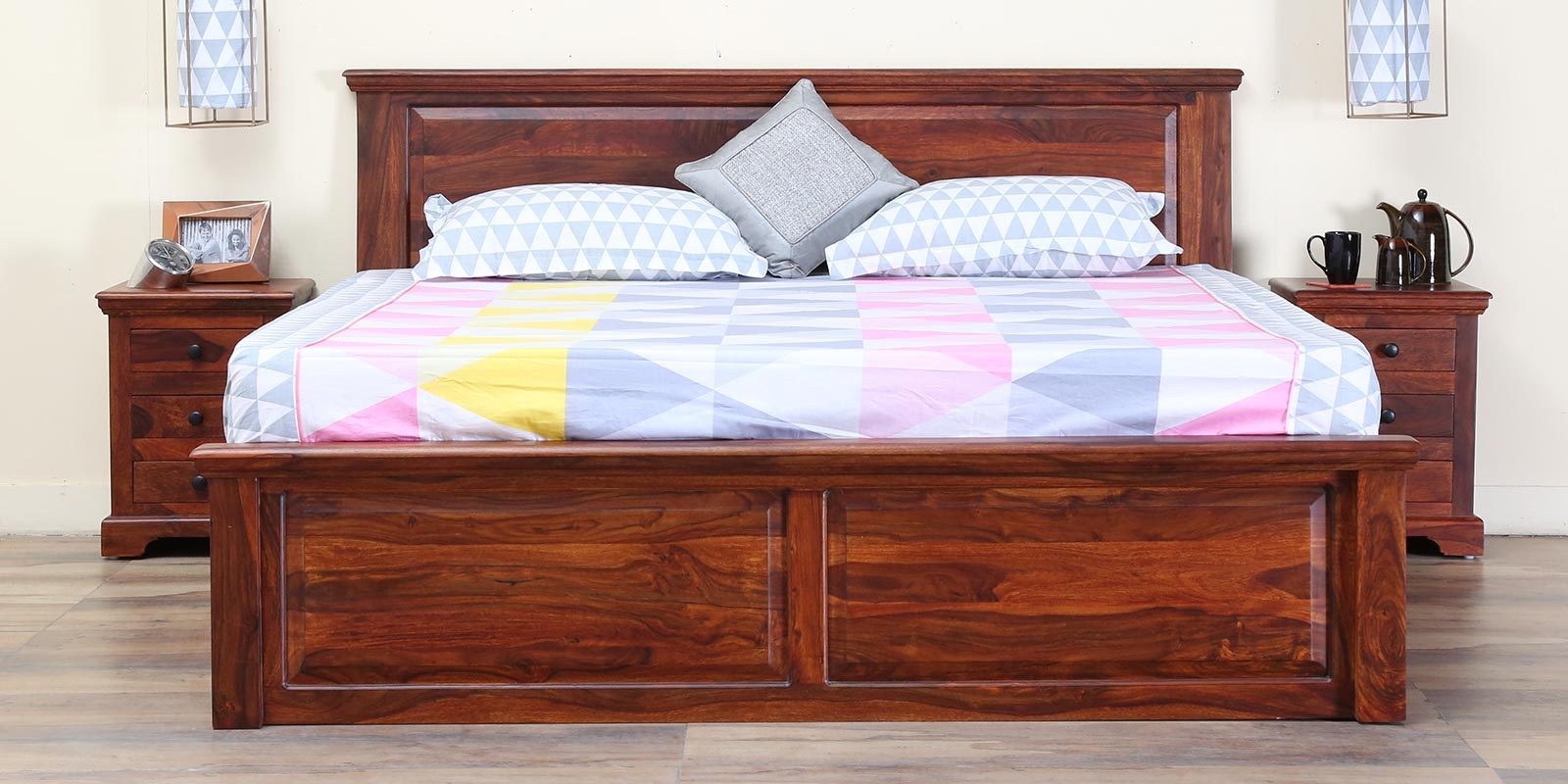 Buy Stanfield Solid Wood King Size Bed With Drawer Storage In Honey Oak