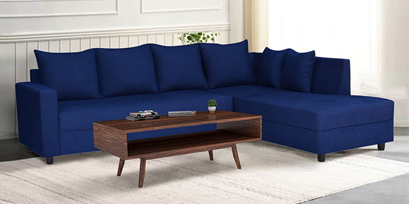 Buy Stella Fabric LHS Sectional Sofa in Blue Colour at 47 OFF by ARRA