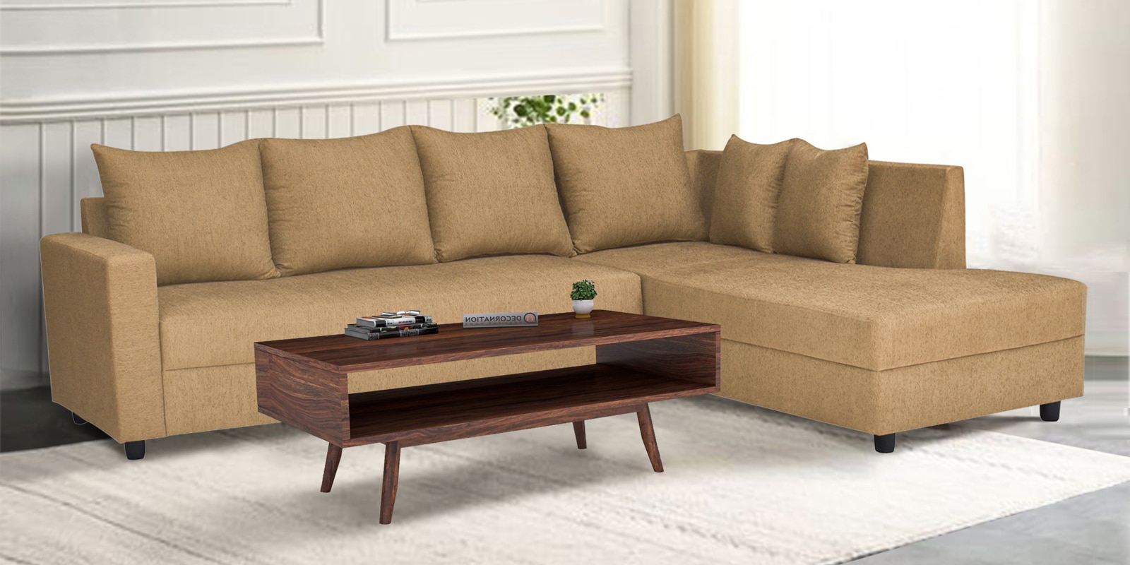 Stella Fabric LHS Sectional Sofa in Brown Colour