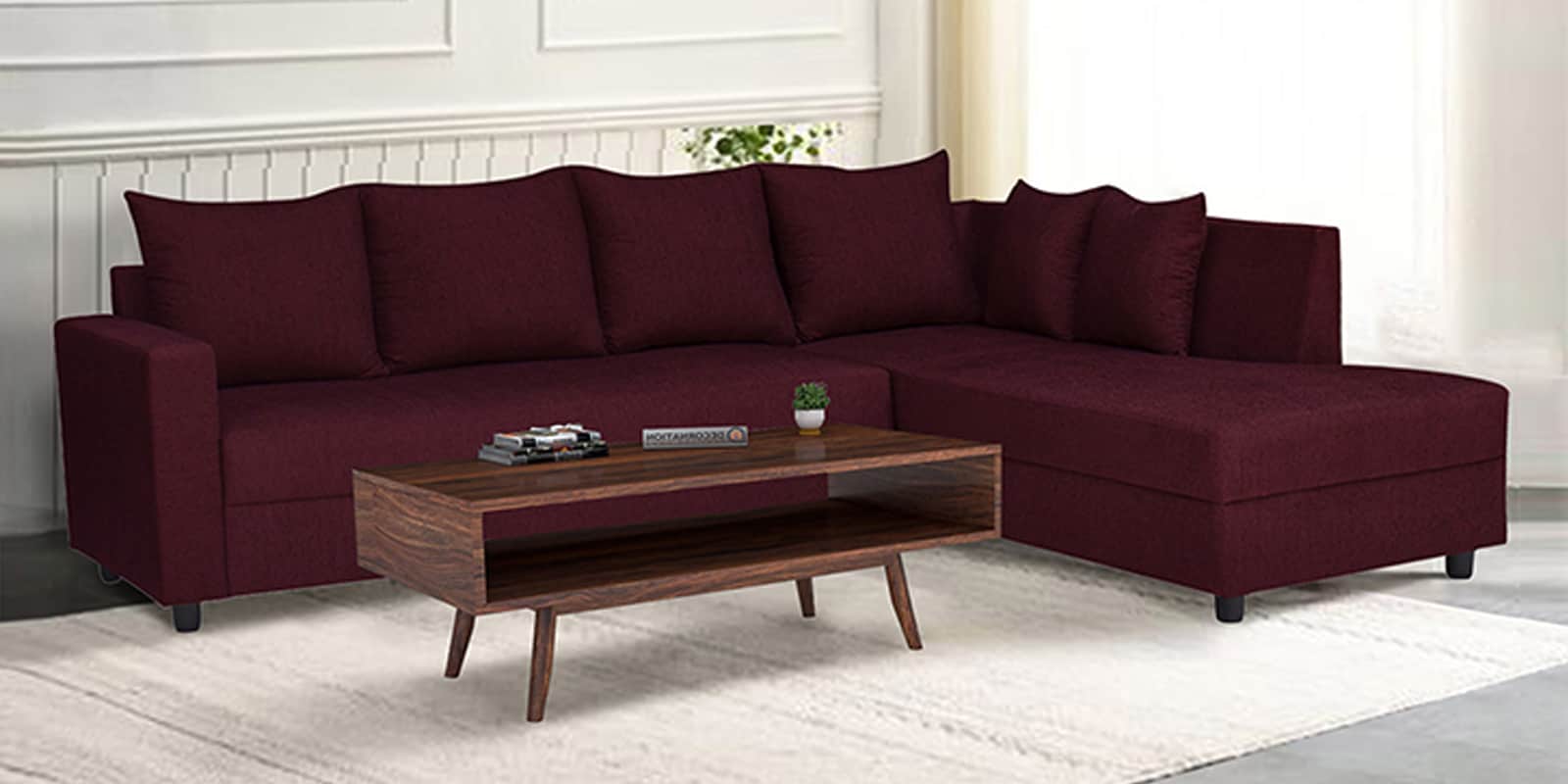 Stella Fabric LHS Sectional Sofa in Maroon Colour