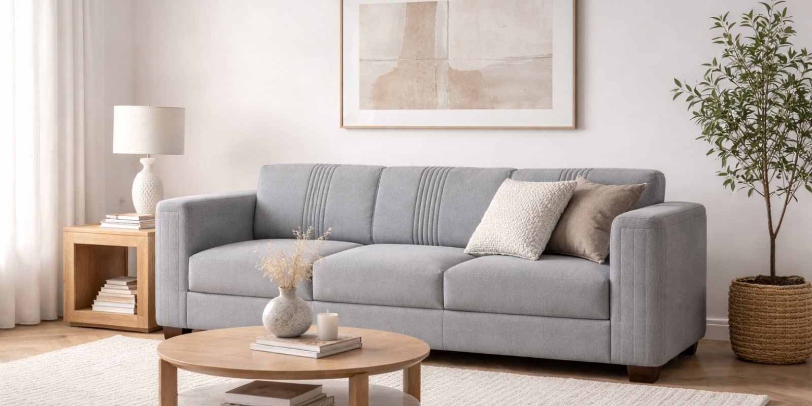 Stitch Sofa 3 Seater In Grey Colour