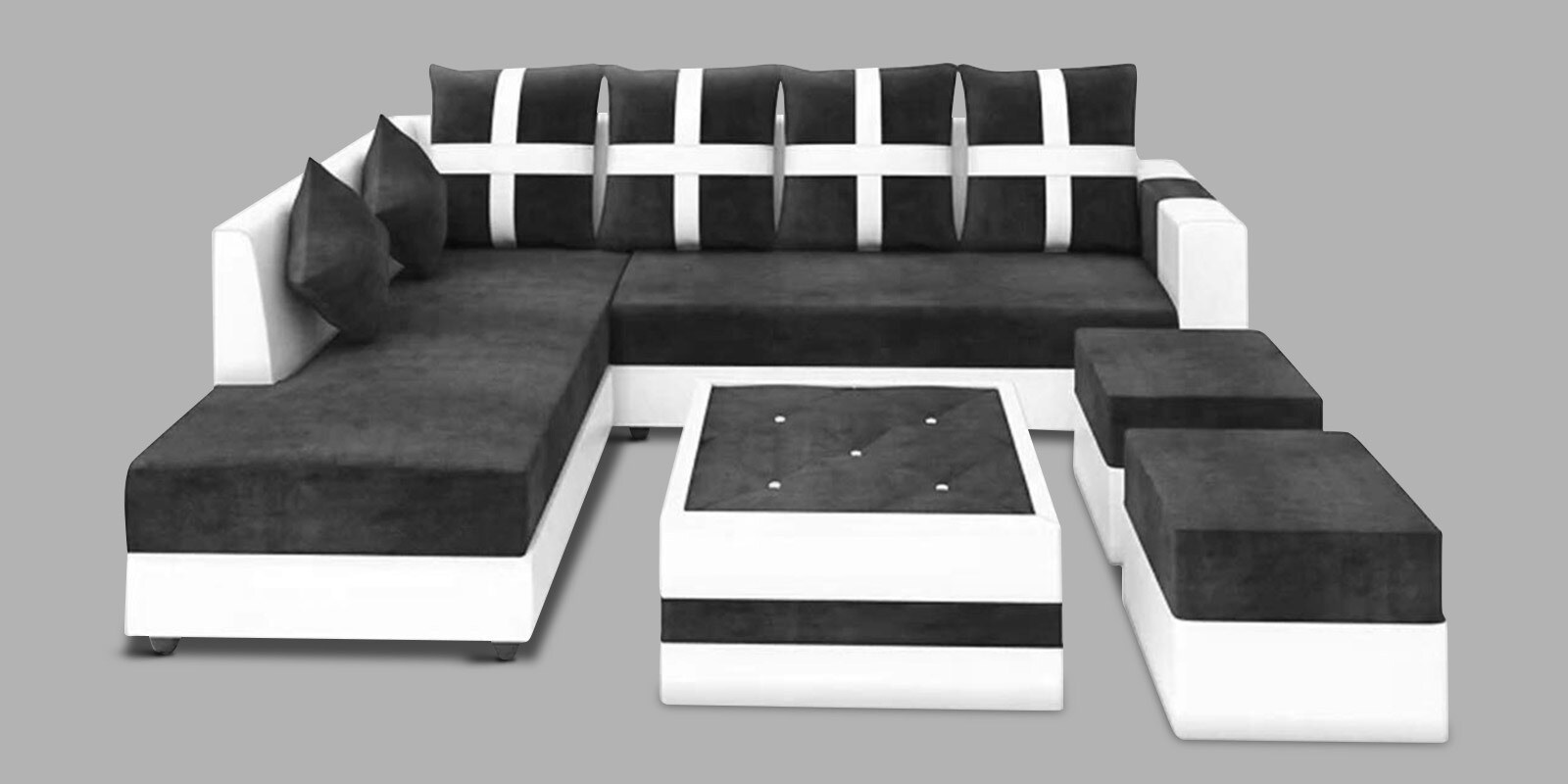 Styleco Fabric RHS Sectional Sofa in Light Grey & Dark Grey Colour