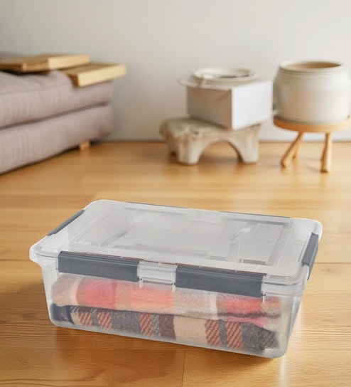 Stackable Storage Box with Lid 32L, Transparent Polypropylene Organizer