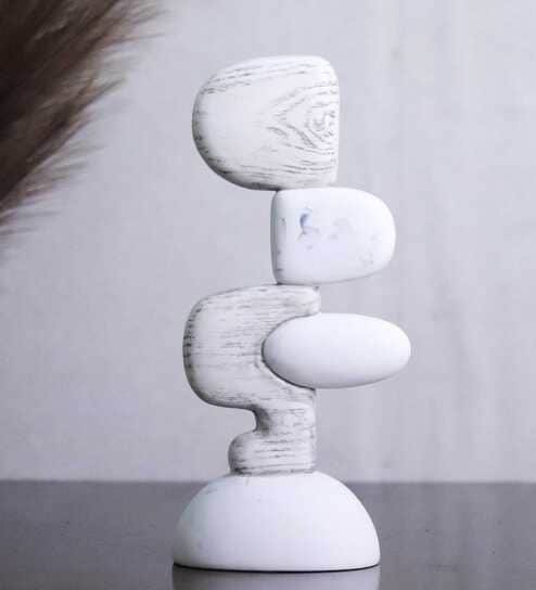 Stacked Serenity White Marble Finish Resin Pebble Sculpture