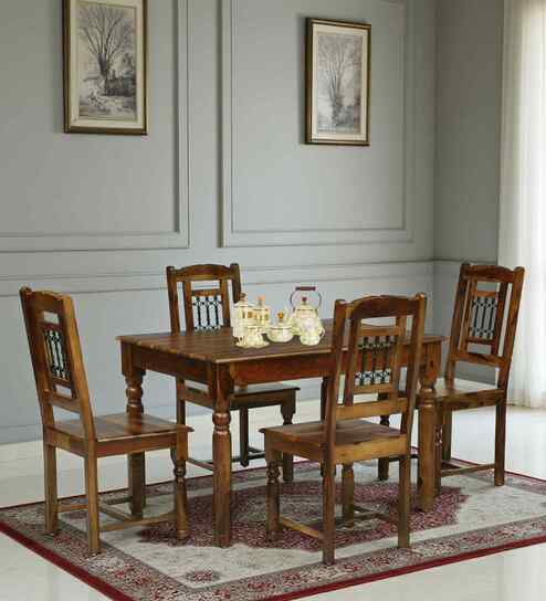 Stafford Sheesham Wood 4 Seater Dining Set In Provincial Teak Finish