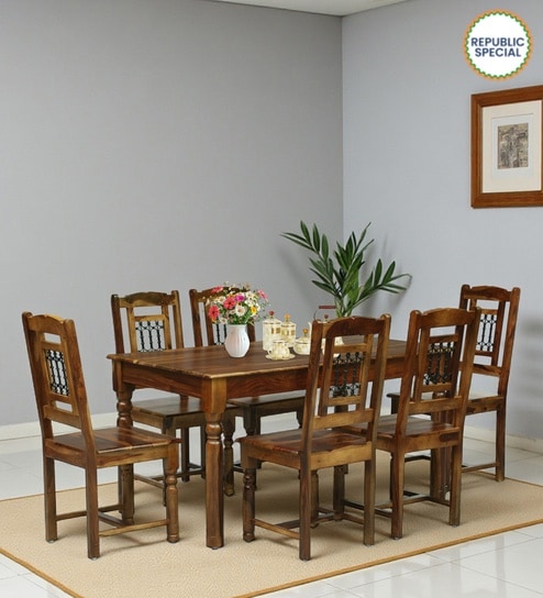 Stafford Sheesham Wood 6 Seater Dining Set In Provincial Teak Finish