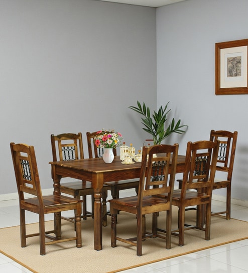Stafford Sheesham Wood 6 Seater Dining Set In Provincial Teak Finish