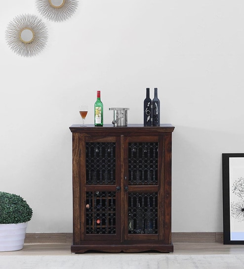 Stafford Sheesham Wood Bar Cabinet In Scratch Resistant Provincial Teak Finish