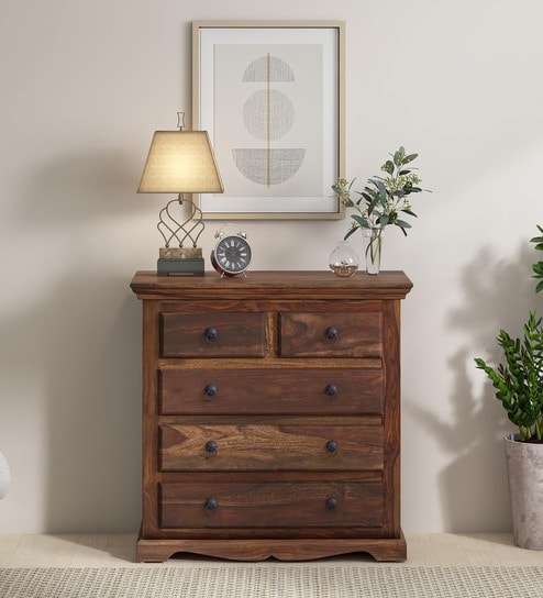 Stafford Sheesham Wood Chest Of Drawers In Scratch Resistant Provincial Teak Finish