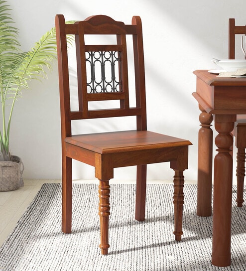 Stafford Sheesham Wood Dining Chair In Scratch Resistant Honey Oak Finish  (Set Of 2)