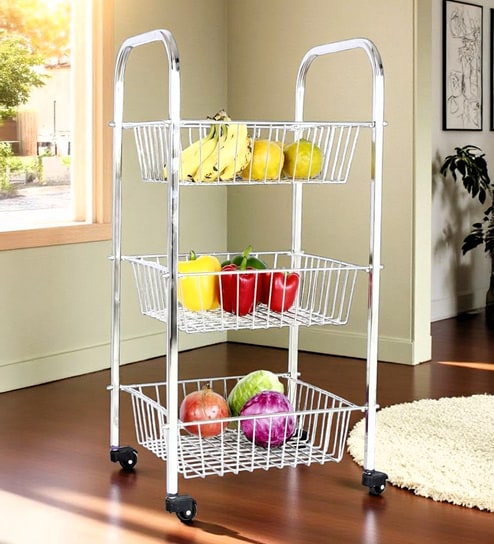 Stainless Stee 12 X 12 inches Kitchen Trolley with 3 Racks By Amol