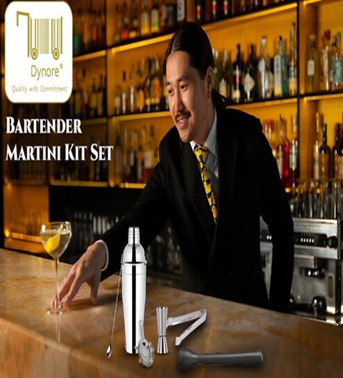 Stainless Steel 6 Pcs Bartender Martini Kit Set (Black/Silver)