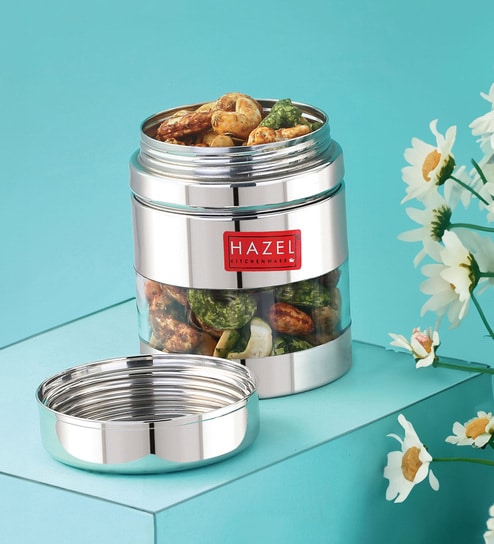 Silver Stainless Steel Transparent See Through 400 ml Storage Container