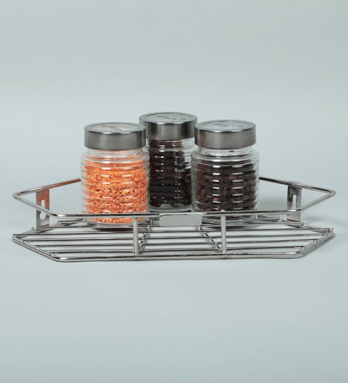 Stainless Steel Silver Corner Kitchen Shelf By Furntec