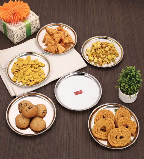 Stainless Steel Snack Plates With Mirror Finish | Quarter Plates Set for Kitchen | Steel Plates for Kids | Glossy Finish Thali Set of 6, 16 cm