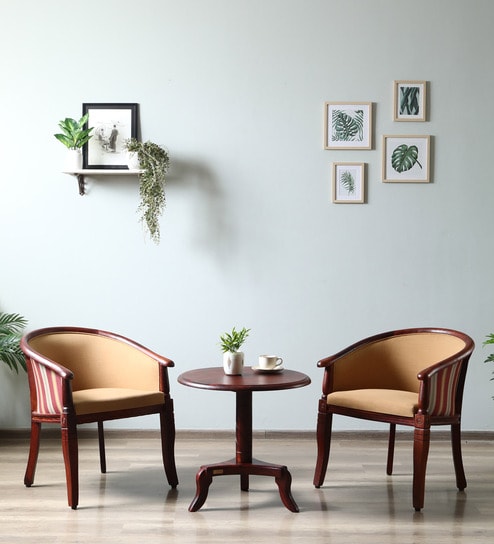 Stalley Sheesham Wood Coffee Table Set in Beige Dual Print & Scratch Resistant Honey Oak Finish With 2 Chairs