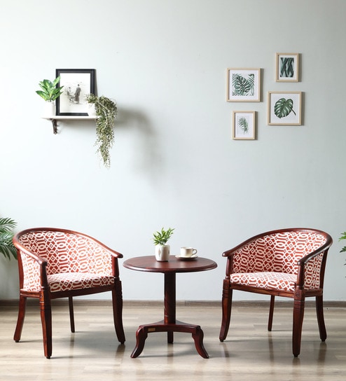 Stalley Sheesham Wood Coffee Table Set in Orange & Honey Oak Finish With 2 Chairs