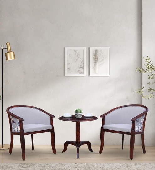 Stalley Sheesham Wood Coffee Table Set in Scratch Resistant Gray Dual Print & Honey Oak Finish With 2 Chairs