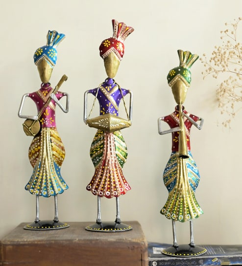Multicolor Metal Standing Sardar Musicians Decorative Showpiece Set Of 3