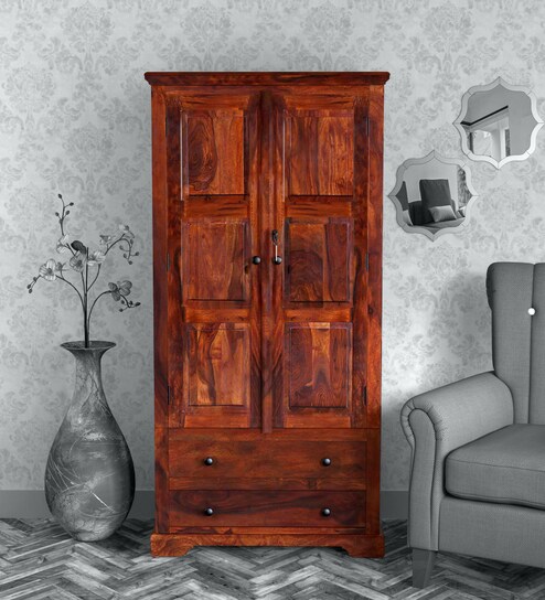 Stanfield Sheesham Wood 2 Door Wardrobe In Honey Oak Finish