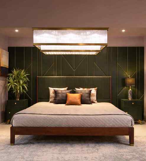 Stanford Leather King Size Bed In Green Finish