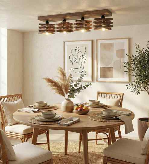 Star 4 Lights Brown Solid Wood Flush Mounted Ceiling Light