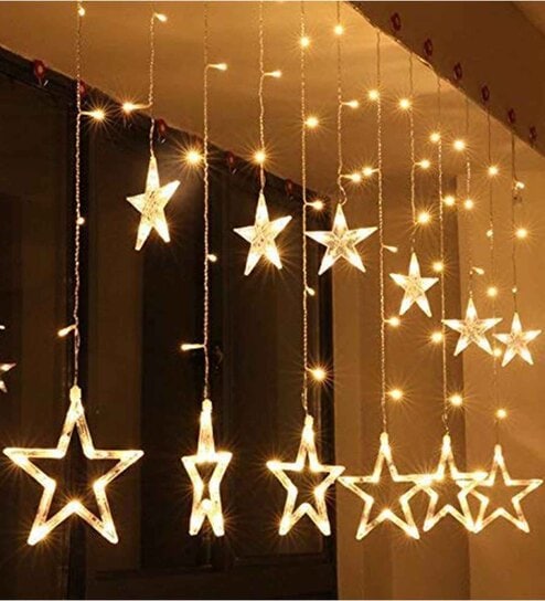 Star Curtain LED Lights (Yellow, 2.5 Meter, 138 LED,Corded electric,Plastic,Oval) (Assorted Design)