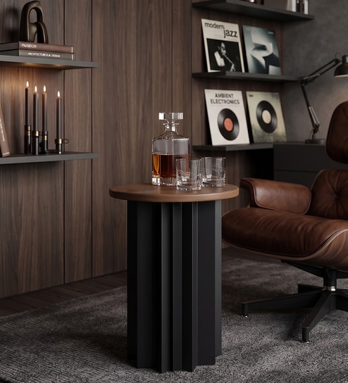 Star Side Table Exotic Teak In Matte Black Finish