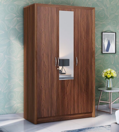 Stark Three Door Wardrobe With Mirror In Walnut Colour By Hometown