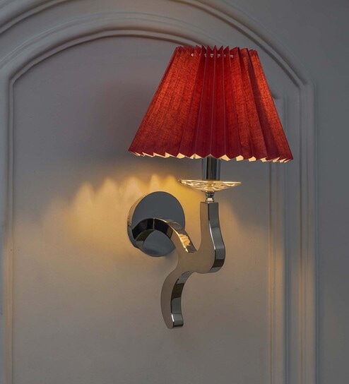 Stayton Maroon Shade Wall Light With Chrome Metal Body Modern Decorative Wall Lamp For Bedroom, Living Room & Hotel Interiors