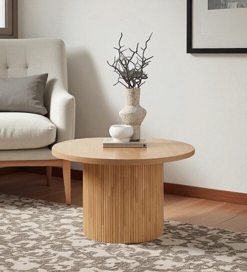 Steek Sculpted Coffee Table with Lifted Top in Blush Opulence in Natural Oak Colour