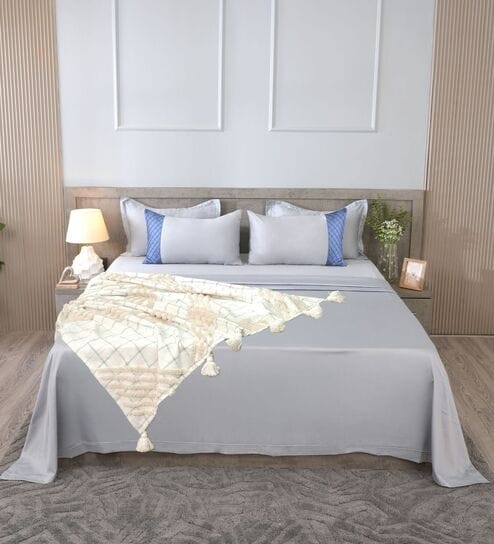 Steel Blue 300TC 100% Cotton Solids Flat Super King Bedsheet With 2 Pillow Covers