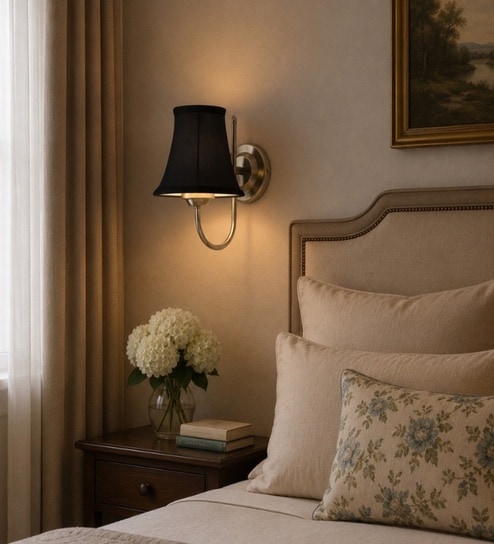 new era Steel Wall Light Black Cotton Fabric Shade | Bedroom & Office-picture-46