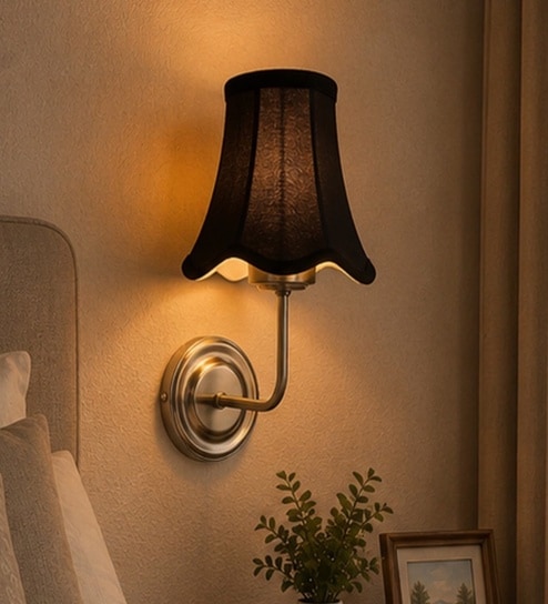 Steel Wall Light with Black Cotton Shade for Modern Interiors