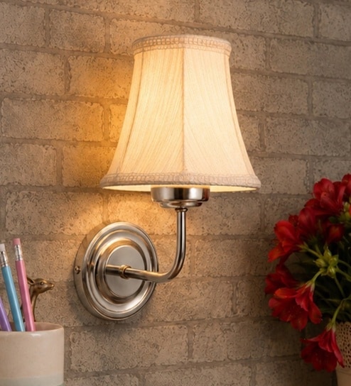 Steel Wall Mounted Lamp with Off-White Cotton Shade