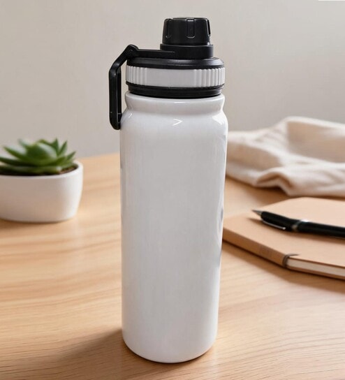 White Stainless Steel Shine Water Bottle with Flip Top Lid & Carry Loop, 750 ml