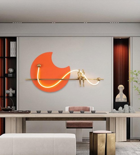 Stello Artistic LED Wall Light with Abstract Figures and Orange Moon Design