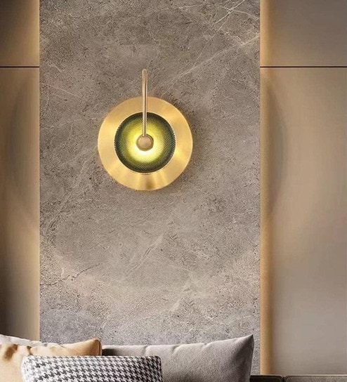 Stello Luxe Halo Wall Light with Textured Green Glass and Gold Finish