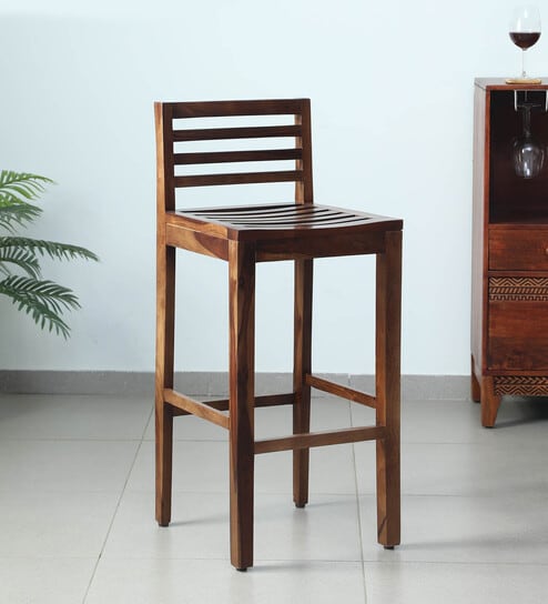 Stigen Sheesham Wood Bar Stool In Provincial Teak Finish