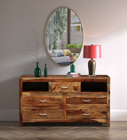 Buy Stigen Solid Wood Chest Of Drawers In Rustic Teak Finish By