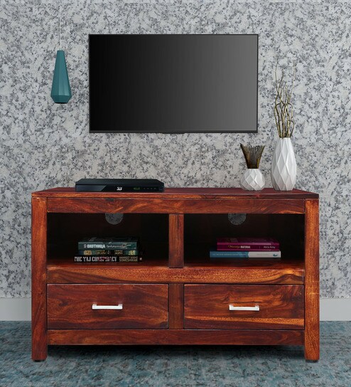 Stigen Solid Wood Tv Console In Honey Oak Finish By Woodsworth